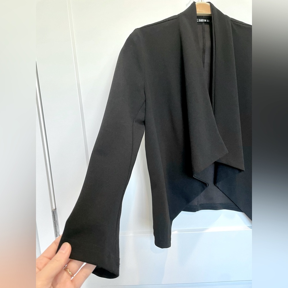 Black waterfall collar blazer